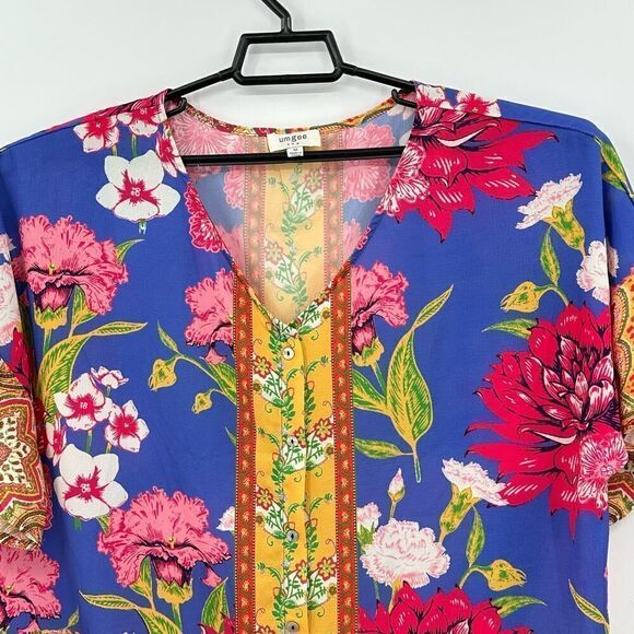 Umgee Tie Front Boho Hippie Blouse Womens Size Medium Folkloric Flutter Sleeve - Picture 2 of 10